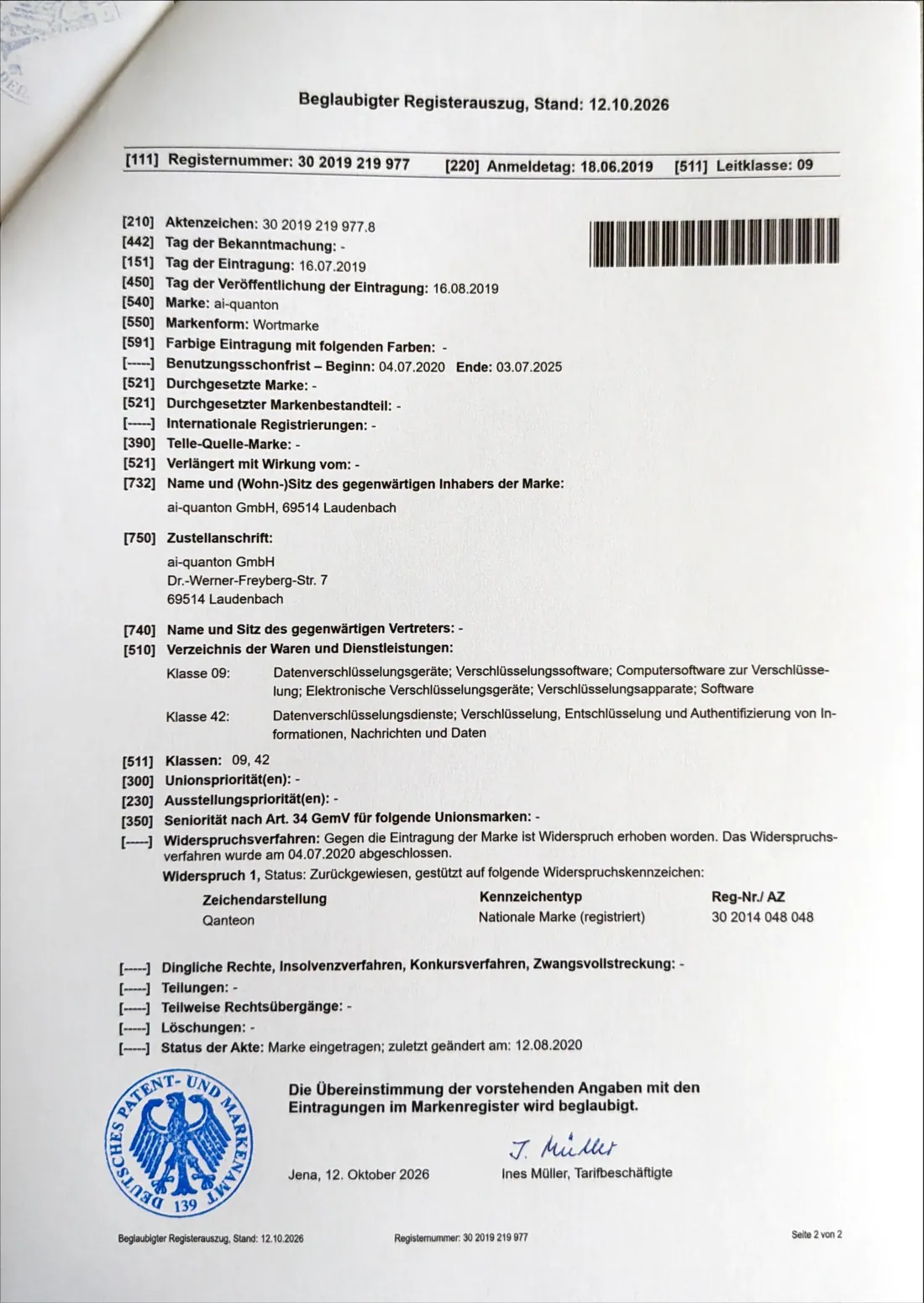 Certified register extract for ai-quanton, page 2